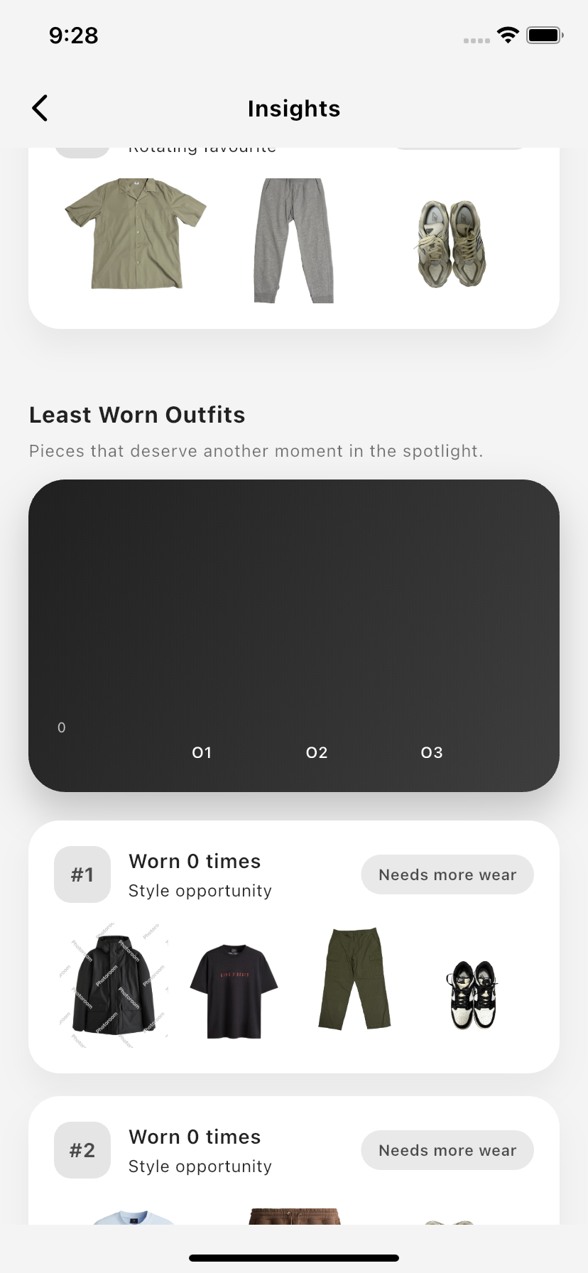 Styli wardrobe organizer with categorized clothing sections